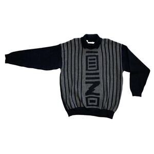 Vintage 70’s French Connection 100% Pure Wool Sweater Gray Black Small Oversized